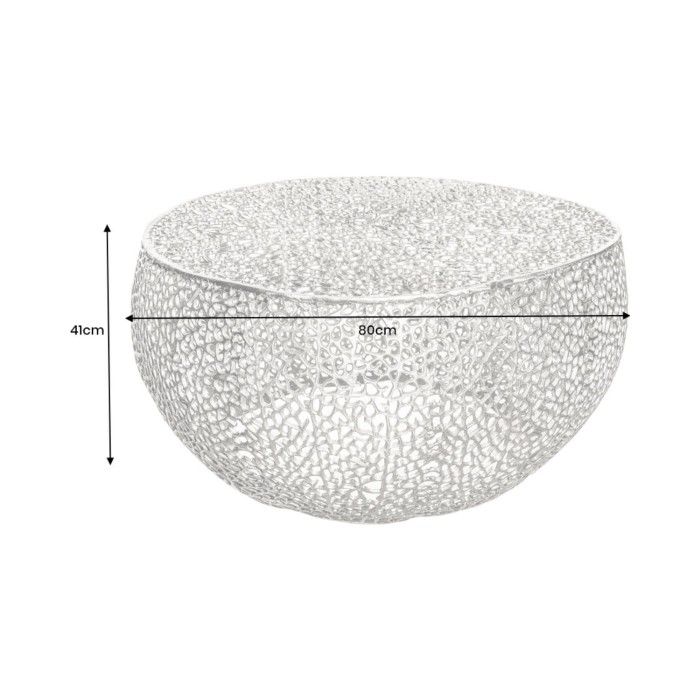 Salontafel METRIX rond zilver 80 cm – Design salontafel in geperforeerd aluminium