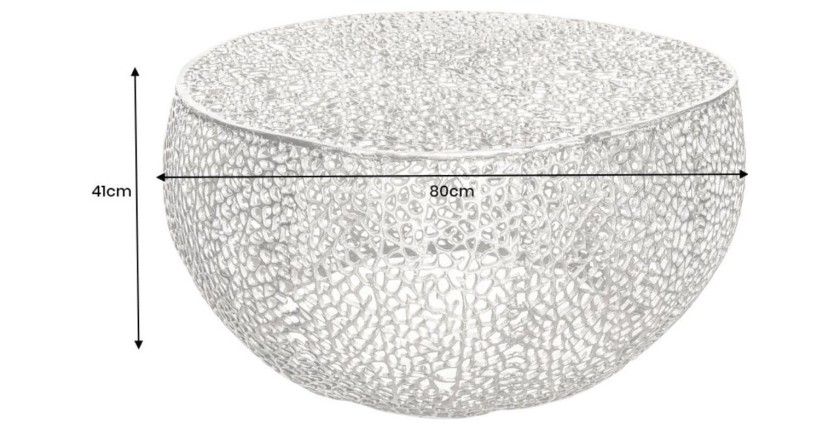 Table basse METRIX ronde argentée 80 cm – Table basse design en aluminium ajouré