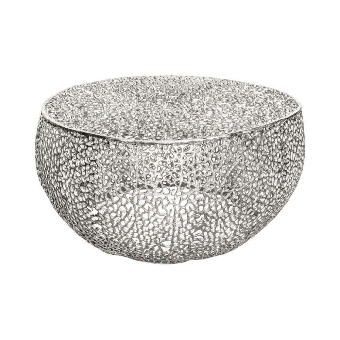 Salontafel METRIX rond zilver 80 cm – Design salontafel in geperforeerd aluminium