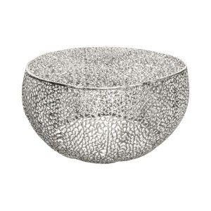 Table basse METRIX ronde argentée 80 cm – Table basse design en aluminium ajouré