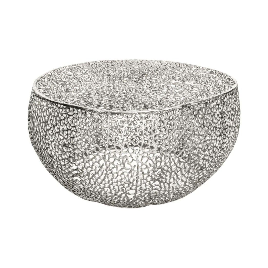 Table basse METRIX ronde argentée 80 cm – Table basse design en aluminium ajouré