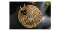 Table basse METRIX ronde dorée 80 cm – Table basse design en aluminium ajouré