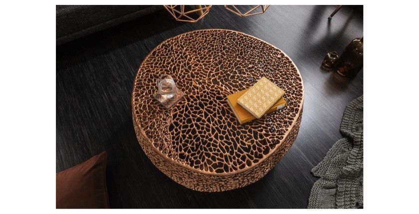 Table basse METRIX ronde bronze 80 cm – Table basse design en aluminium ajouré sans pieds