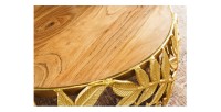 Lot de 2 tables basses METRIX dorées avec motif feuillage – Tables basses design en aluminium et bois d’acacia