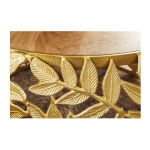 Lot de 2 tables basses METRIX dorées avec motif feuillage – Tables basses design en aluminium et bois d’acacia