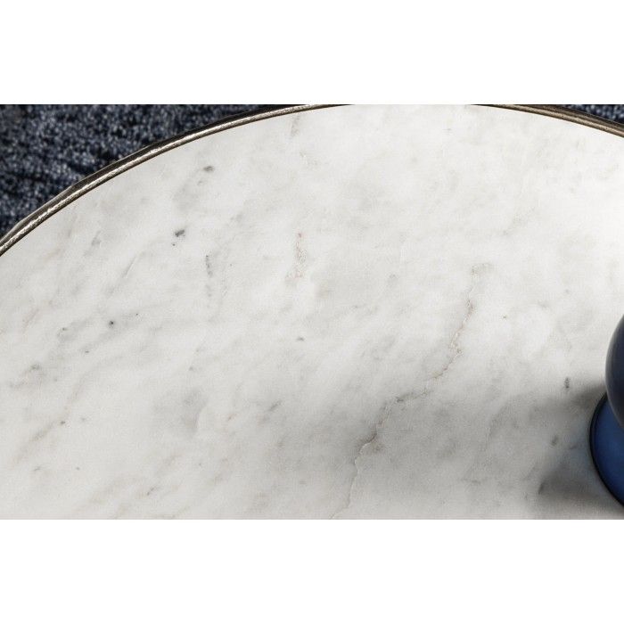 Set di 2 tavolini METRIX argentati con piano in marmo - Tavolini design con motivo a fogliame