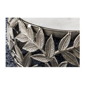 Lot de 2 tables basses METRIX argentées avec plateau en marbre – Tables basses design motif feuillage