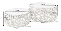 Lot de 2 tables basses METRIX argentées avec plateau en marbre – Tables basses design motif feuillage