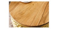 Lot de 2 tables basses METRIX dorées avec petit motif arrondi – Tables basses design en aluminium et bois d’acacia
