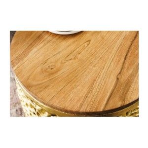 Lot de 2 tables basses METRIX dorées avec petit motif arrondi – Tables basses design en aluminium et bois d’acacia