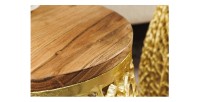 Lot de 2 tables basses METRIX dorées avec petit motif arrondi – Tables basses design en aluminium et bois d’acacia