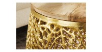 Lot de 2 tables basses METRIX dorées avec petit motif arrondi – Tables basses design en aluminium et bois d’acacia