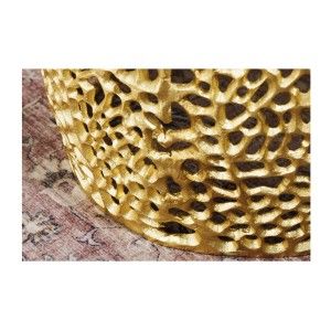 Lot de 2 tables basses METRIX dorées avec petit motif arrondi – Tables basses design en aluminium et bois d’acacia