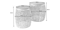 Lot de 2 tables basses METRIX dorées avec petit motif arrondi – Tables basses design en aluminium et bois d’acacia