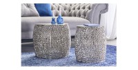 Lot de 2 tables basses METRIX argentées avec petit motif arrondi – Tables basses design en aluminium mat