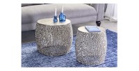 Lot de 2 tables basses METRIX argentées avec petit motif arrondi – Tables basses design en aluminium mat