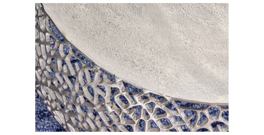 Lot de 2 tables basses METRIX argentées avec petit motif arrondi – Tables basses design en aluminium mat