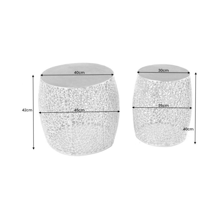 Set di 2 tavolini METRIX argentati con piccolo motivo arrotondato - Tavolini design in alluminio opaco