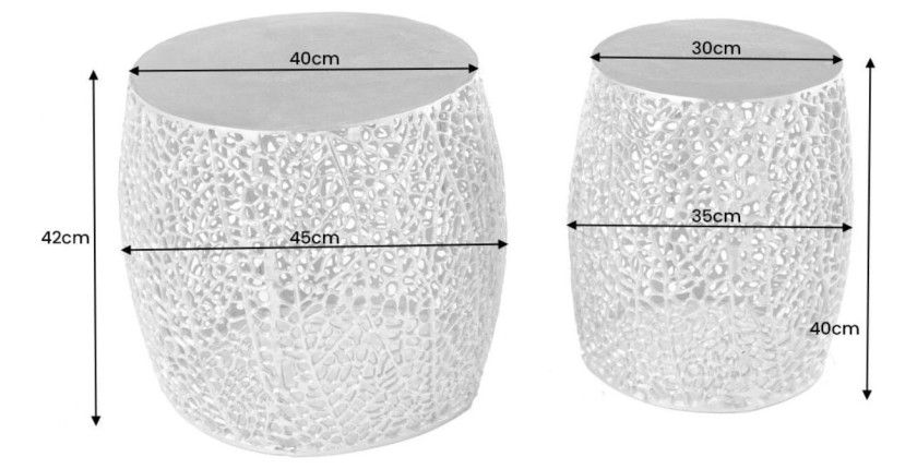 Lot de 2 tables basses METRIX argentées avec petit motif arrondi – Tables basses design en aluminium mat