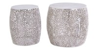 Lot de 2 tables basses METRIX argentées avec petit motif arrondi – Tables basses design en aluminium mat