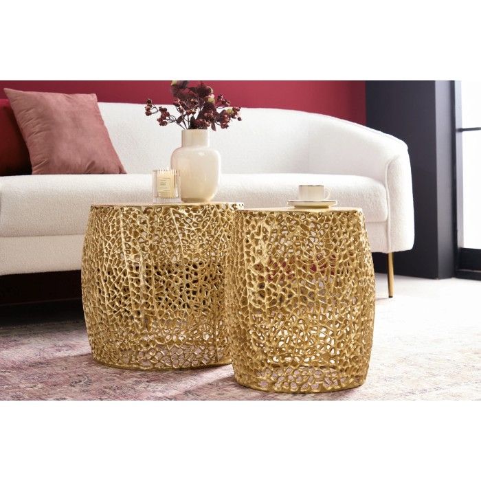 Tables basses gigognes hautes rondes coloris bronze METRIX vu de face