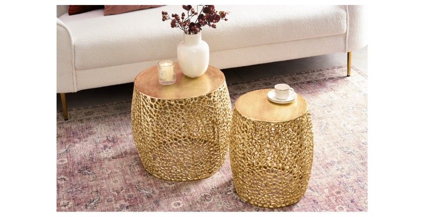 Tables basses gigognes hautes rondes coloris bronze METRIX mises en situation