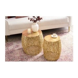 Tables basses gigognes hautes rondes coloris bronze METRIX mises en situation
