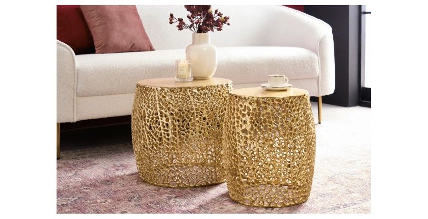 Tables basses gigognes hautes rondes coloris bronze METRIX vu de haut