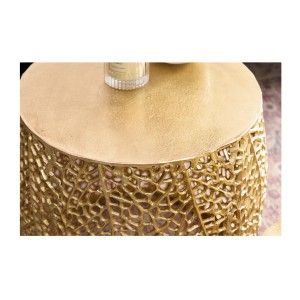 Lot de 2 tables basses METRIX bronze avec petit motif arrondi – Tables basses design en aluminium et plateau aspect bois