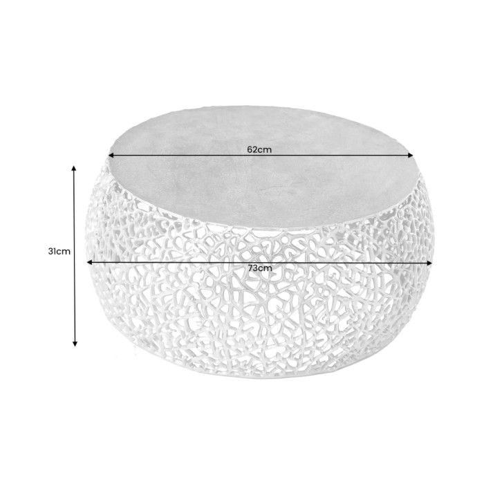 Couchtisch METRIX rund 73 cm goldfarben mit geometrischem Muster – Design-Couchtisch aus Aluminium mit Holzoptik-Platte