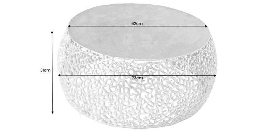 Table basse METRIX ronde 73 cm dorée avec motif géométrique – Table basse design en aluminium et plateau aspect bois