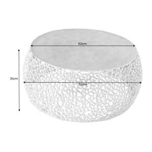 Table basse METRIX ronde 73 cm dorée avec motif géométrique – Table basse design en aluminium et plateau aspect bois