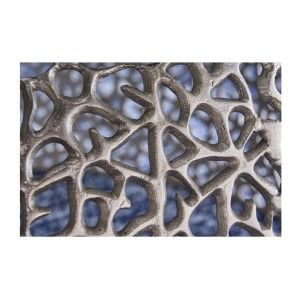 Table basse METRIX ronde 73 cm argentée avec motif géométrique – Table basse design en aluminium et plateau blanc mat