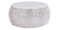 Table basse METRIX ronde 73 cm argentée avec motif géométrique – Table basse design en aluminium et plateau blanc mat