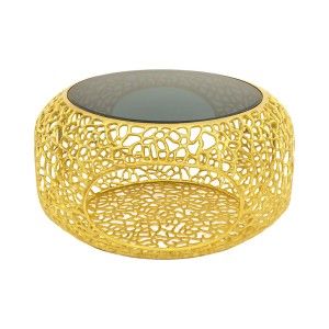 Table basse ronde 75cm dorée avec plateau en verre trempé METRIX