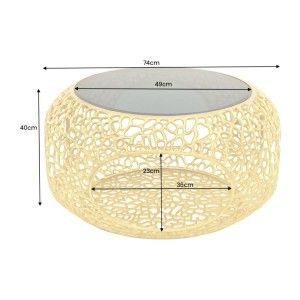 Table basse METRIX ronde 74 cm dorée avec plateau en verre trempé noir – Table basse design avec niche intégrée