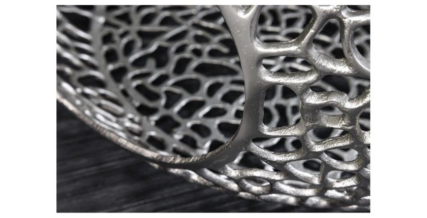 Table basse METRIX ronde 74 cm argentée avec plateau en verre trempé noir – Table basse design avec niches