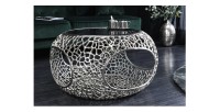 Table basse METRIX ronde 74 cm argentée avec plateau en verre trempé noir – Table basse design avec niches