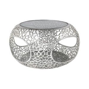 Table basse ronde 74cm argentée avec plateau en verre trempé METRIX