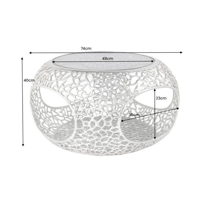 Beistelltisch METRIX rund 74 cm silberfarben mit schwarzer, gehärteter Glasplatte – Designer-Couchtisch mit Fächern