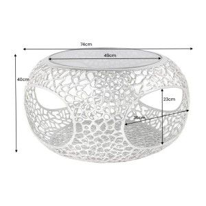 Table basse METRIX ronde 74 cm argentée avec plateau en verre trempé noir – Table basse design avec niches