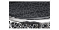 Table basse METRIX ronde 74 cm argentée avec plateau en verre trempé noir – Table basse design avec niches