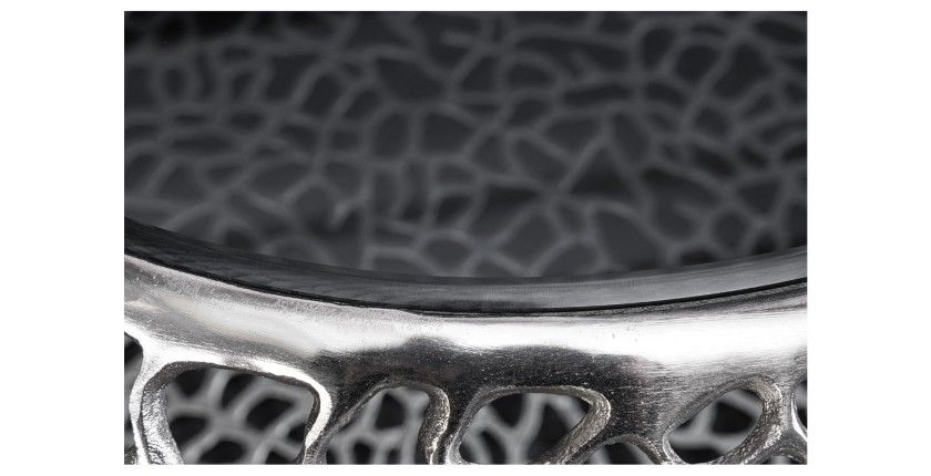 Table basse METRIX ronde 74 cm argentée avec plateau en verre trempé noir – Table basse design avec niches