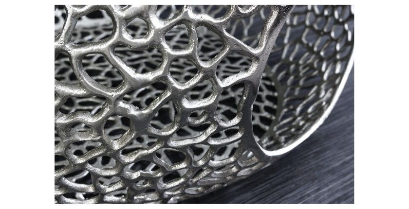 Table basse METRIX ronde 74 cm argentée avec plateau en verre trempé noir – Table basse design avec niches