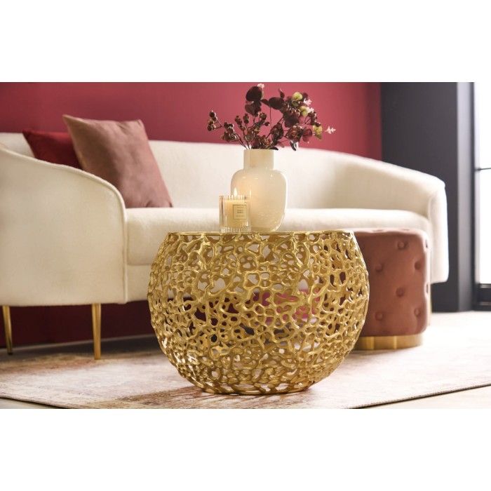 Beistelltisch METRIX golden 53 cm mit organischem geometrischen Muster – Designer-Couchtisch aus Aluminium