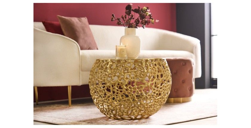 Table basse METRIX dorée 53 cm avec motif organique géométrique – Table basse design en aluminium