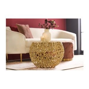 Table basse METRIX dorée 53 cm avec motif organique géométrique – Table basse design en aluminium