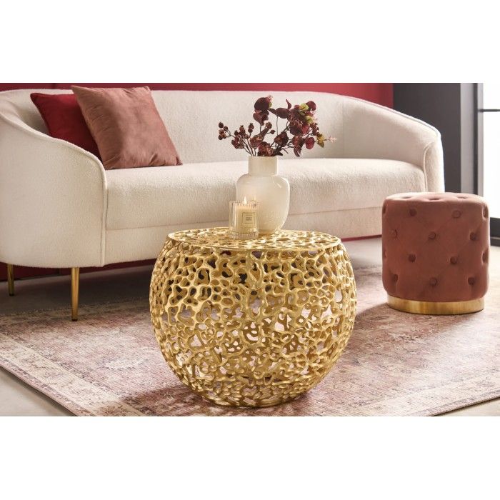 Beistelltisch METRIX golden 53 cm mit organischem geometrischen Muster – Designer-Couchtisch aus Aluminium