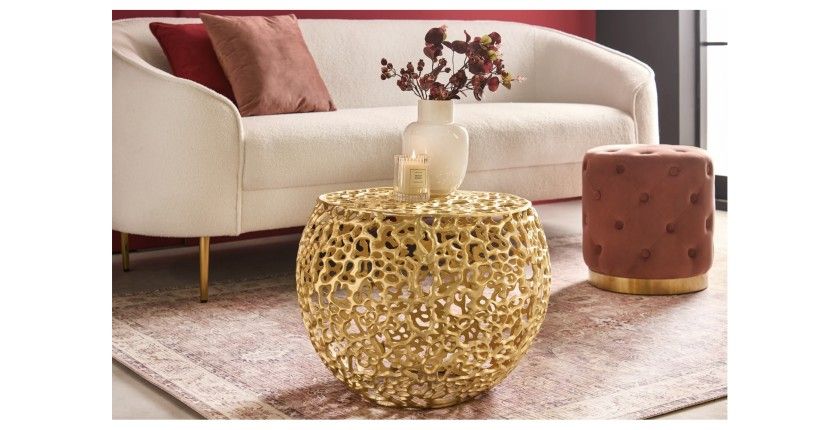 Table basse METRIX dorée 53 cm avec motif organique géométrique – Table basse design en aluminium