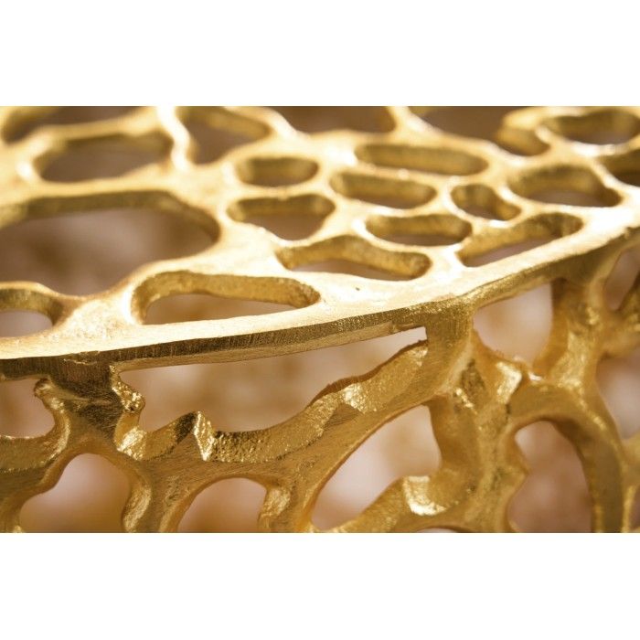 Beistelltisch METRIX golden 53 cm mit organischem geometrischen Muster – Designer-Couchtisch aus Aluminium